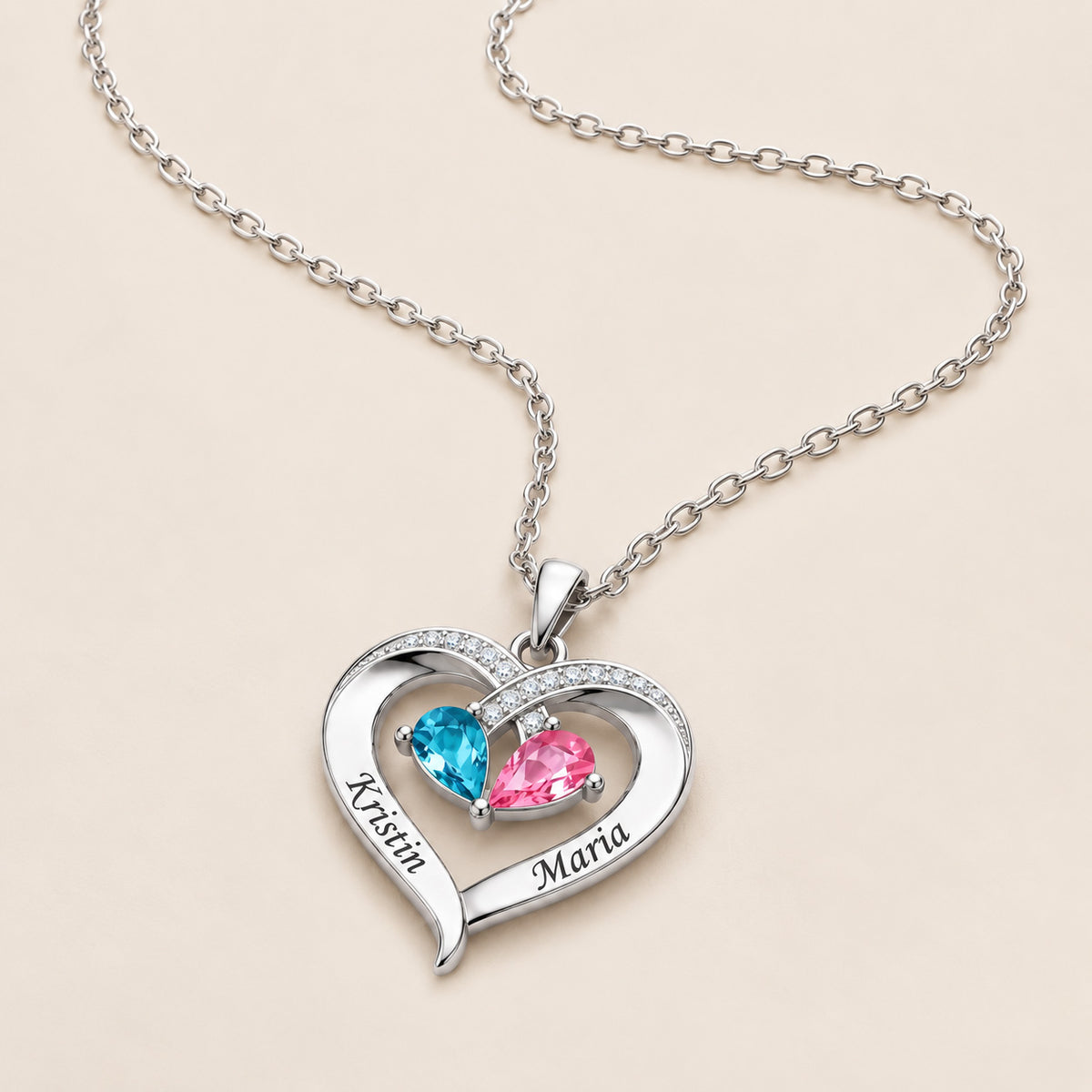 To My Wife - Birthstone Heart Necklace with Walnut Box