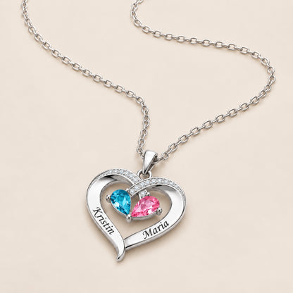 To My Wife - Birthstone Heart Necklace with Walnut Box