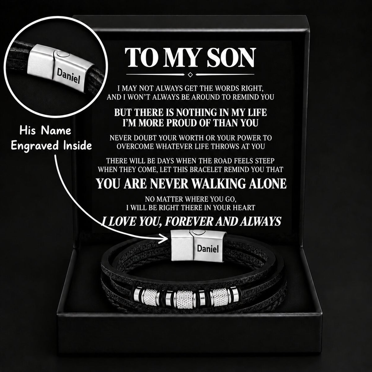 To My Son – Braided Black Leather Bracelet