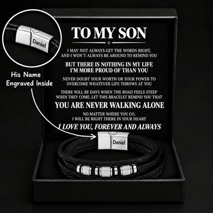 To My Son – Braided Black Leather Bracelet