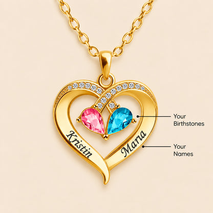 To My Wife - Birthstone Heart Necklace with Walnut Box