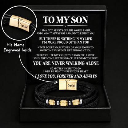 To My Son – Braided Black Leather Bracelet