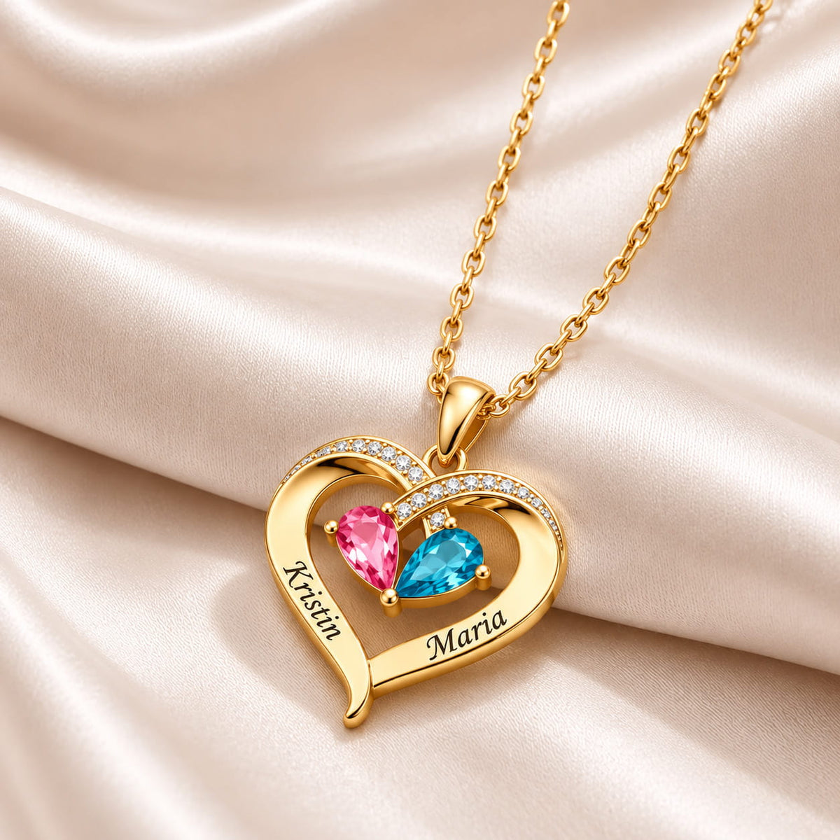 To My Wife - Birthstone Heart Necklace with Walnut Box