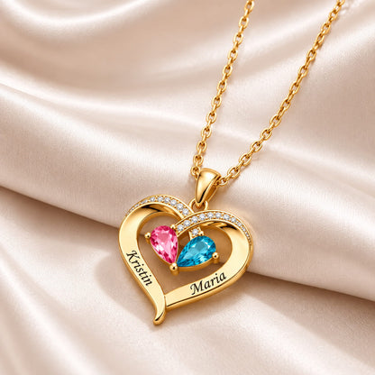 To My Wife - Birthstone Heart Necklace with Walnut Box