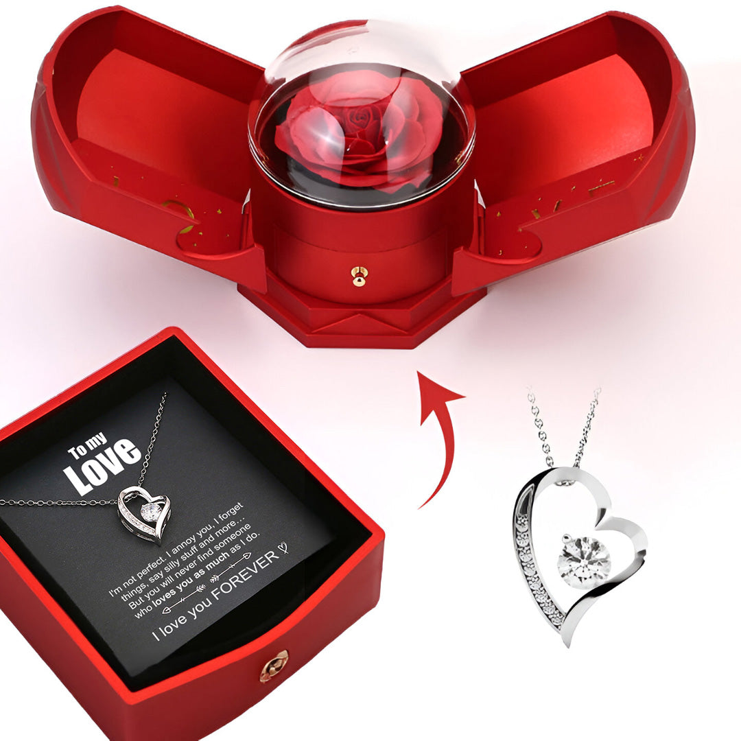 “To My Love” - Eternal Rose Box - 14k Whitegold Heart Necklace