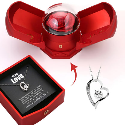 “To My Love” - Eternal Rose Box - 14k Whitegold Heart Necklace