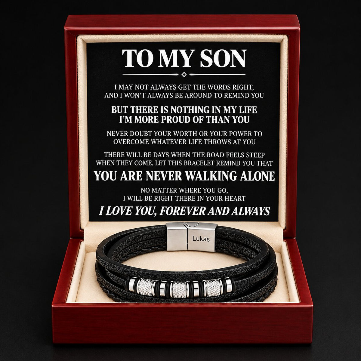 To My Son – Braided Black Leather Bracelet