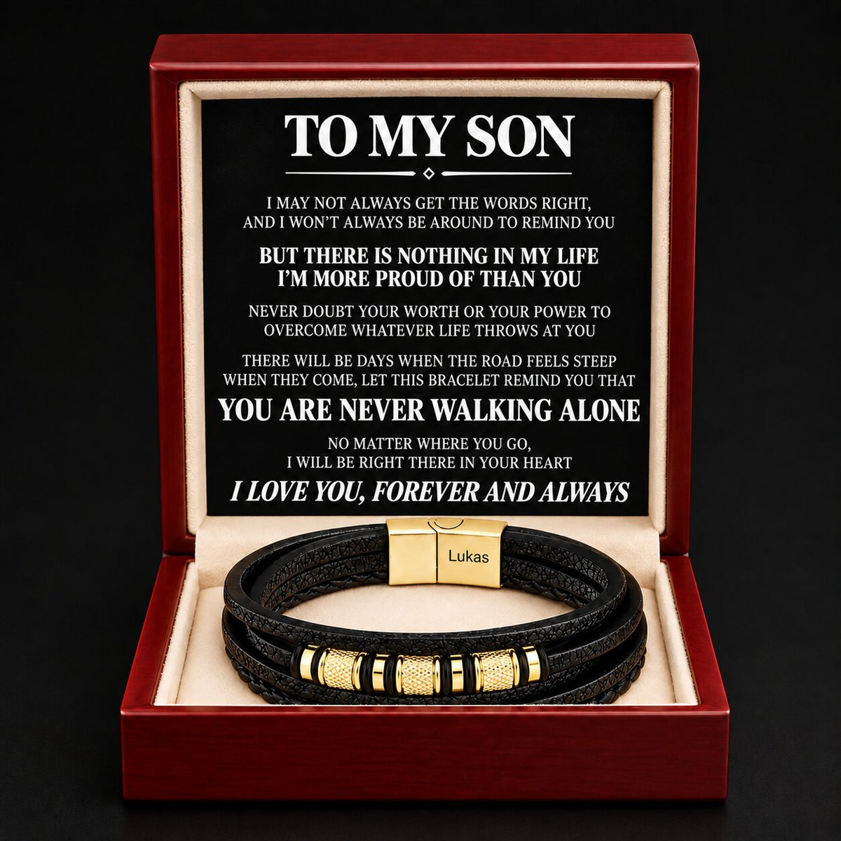 To My Son – Braided Black Leather Bracelet