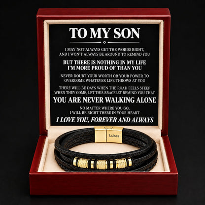 To My Son – Braided Black Leather Bracelet