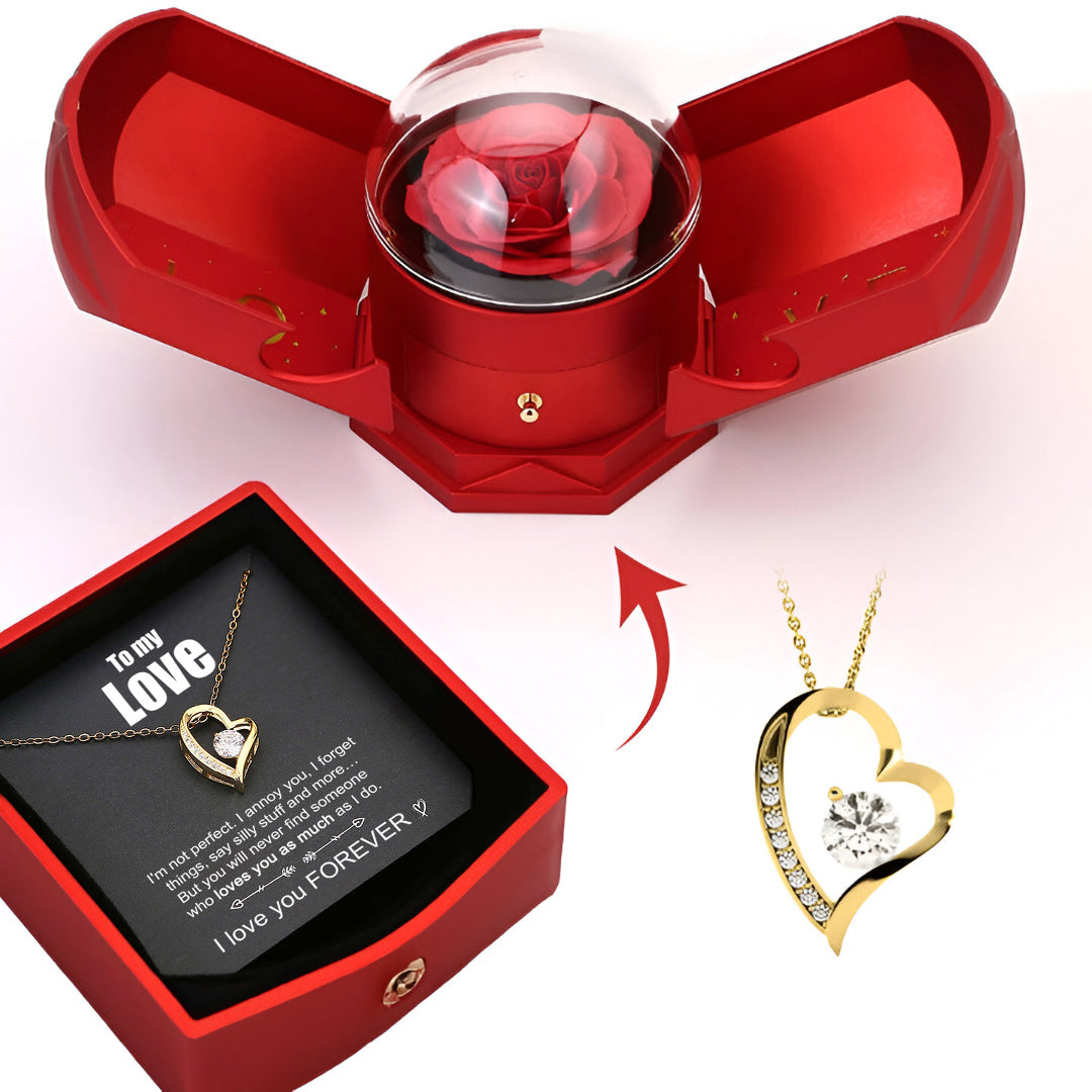 “To My Love” - Eternal Rose Box - 14k Whitegold Heart Necklace