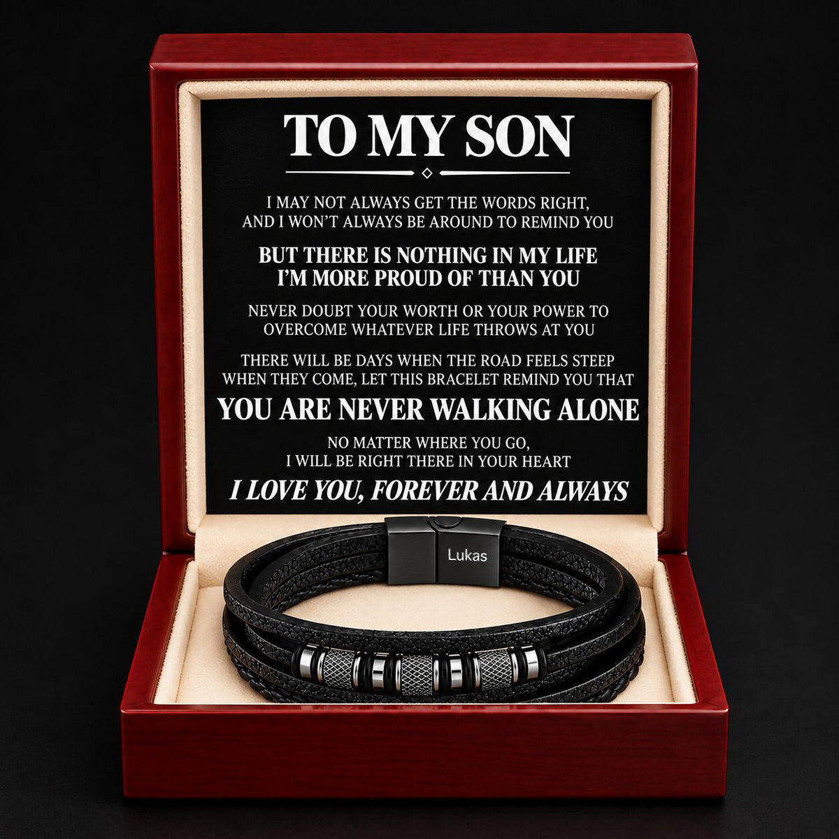 To My Son – Braided Black Leather Bracelet