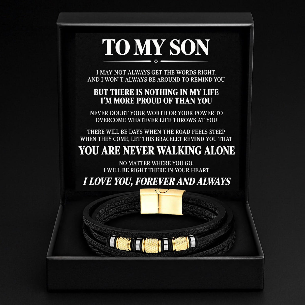 To My Son – Braided Black Leather Bracelet
