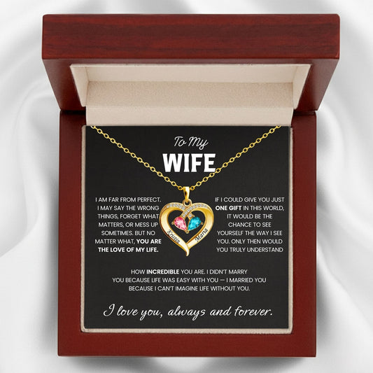 To my Wife Birthstone Heart Necklace