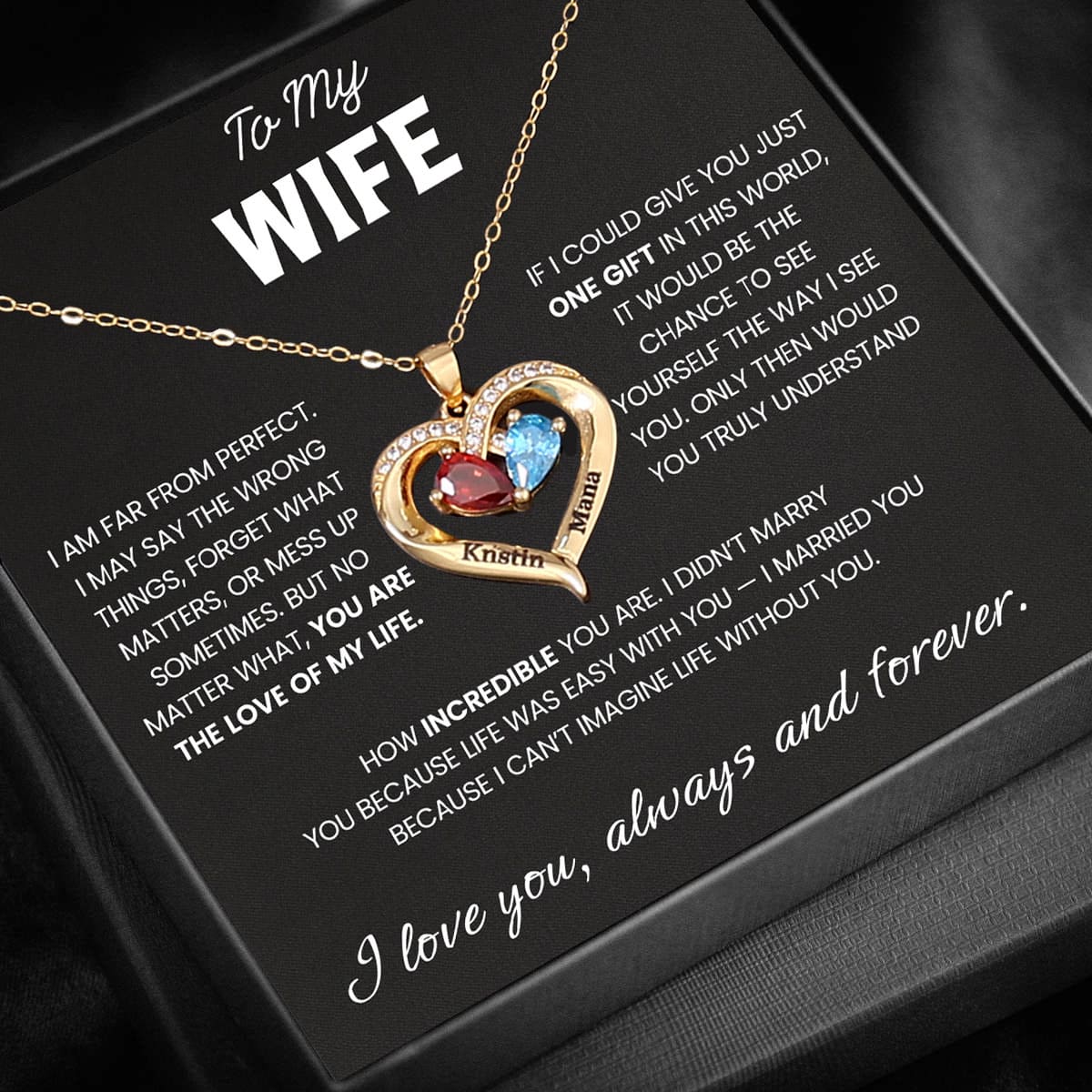 To my Wife Birthstone Heart Necklace