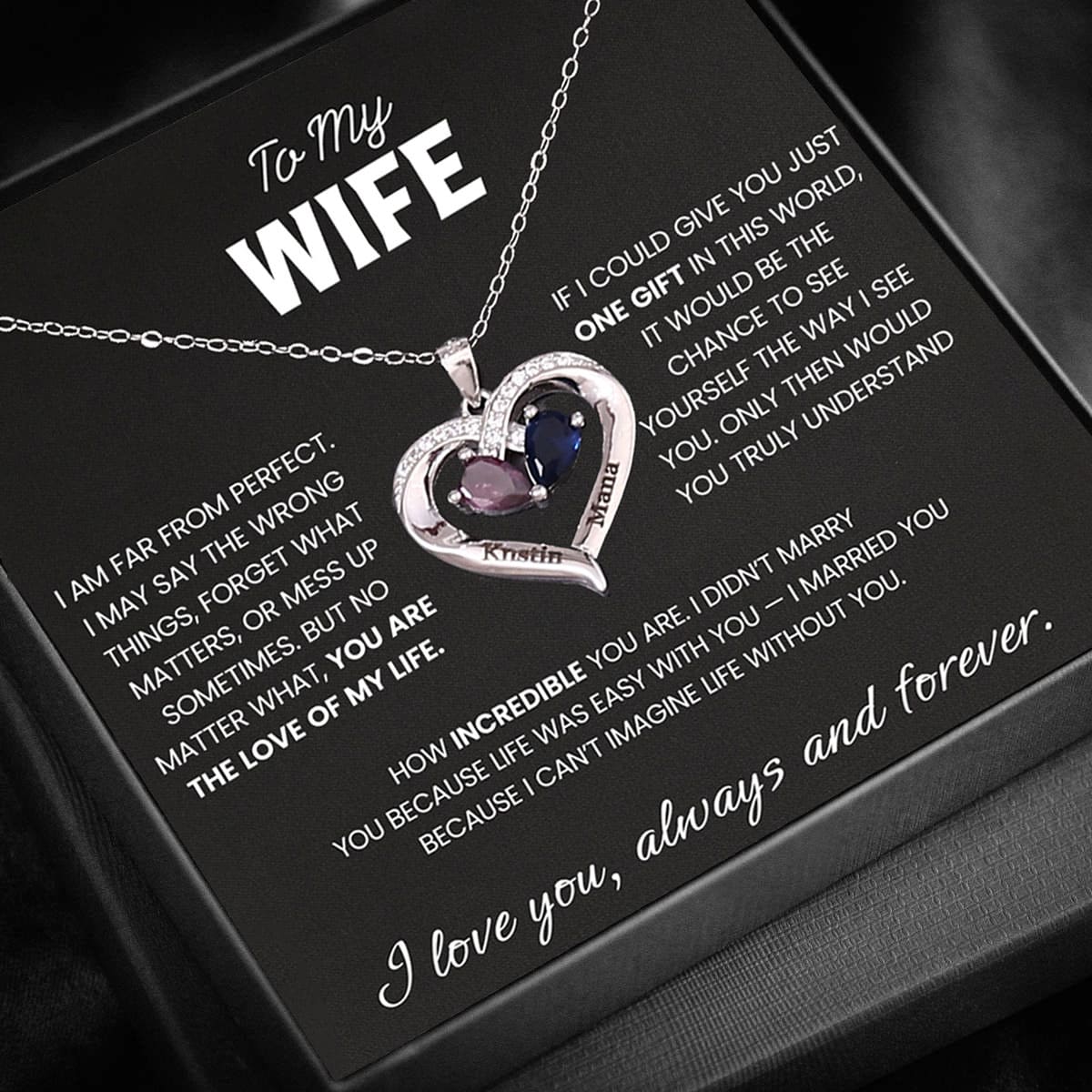 To my Wife Birthstone Heart Necklace