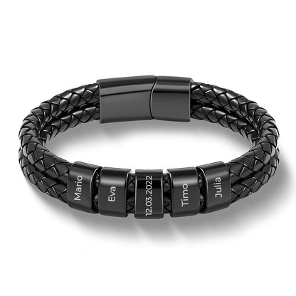 Personalized Leather Bracelet with Engraved Family Names