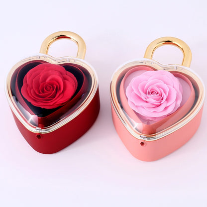 Heartlock Rose Box - With Double Heart Engraved Necklace