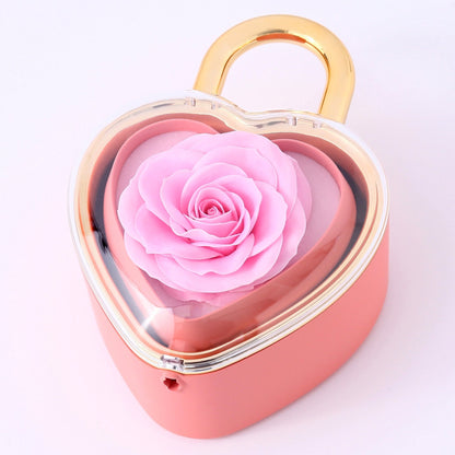 Heartlock Rose Box - With Double Heart Engraved Necklace