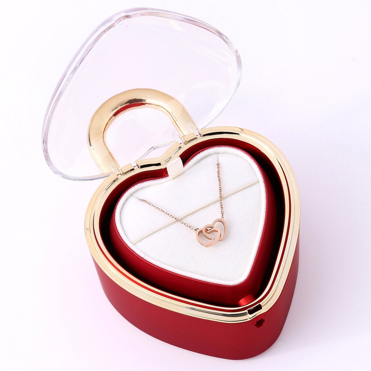 Heartlock Rose Box - With Double Heart Engraved Necklace