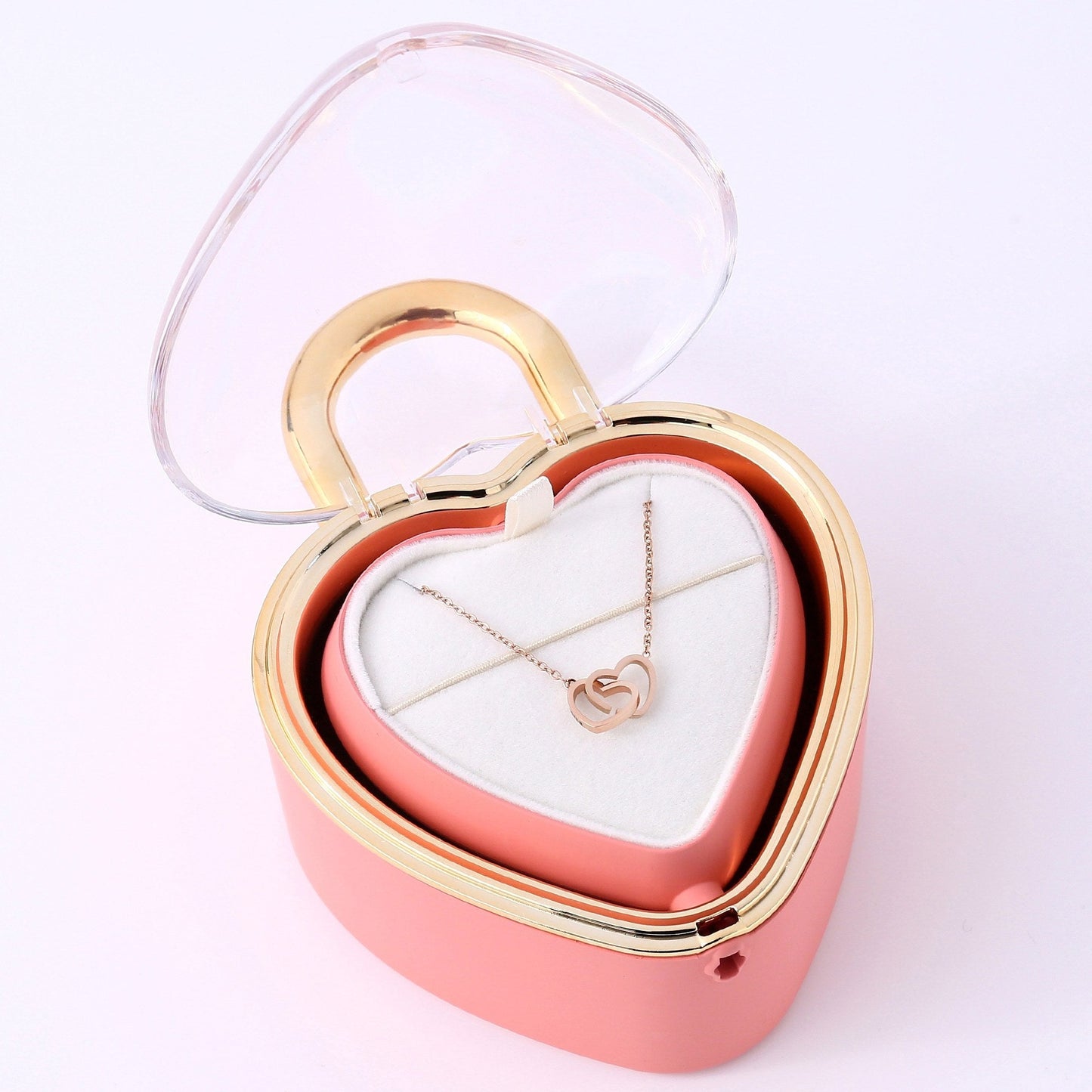 Heartlock Rose Box - With Double Heart Engraved Necklace