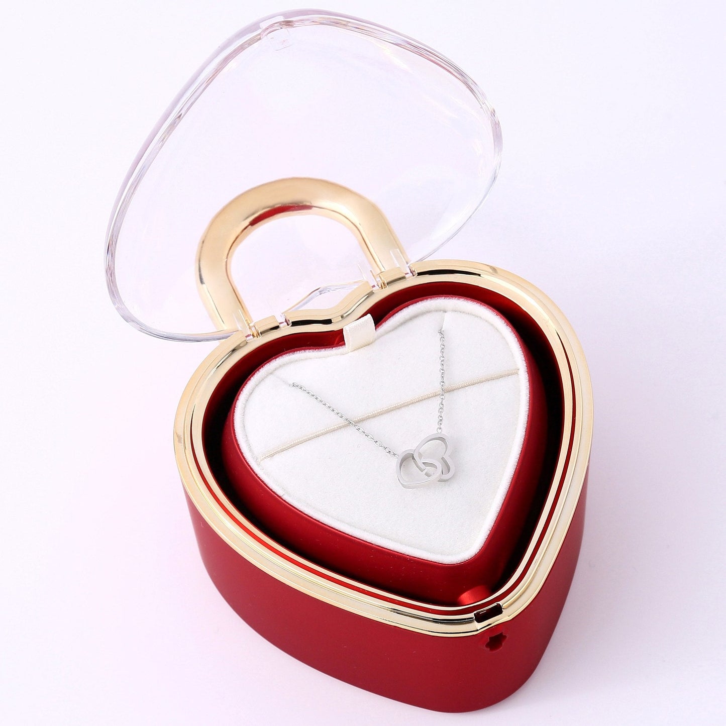 Heartlock Rose Box - With Double Heart Engraved Necklace