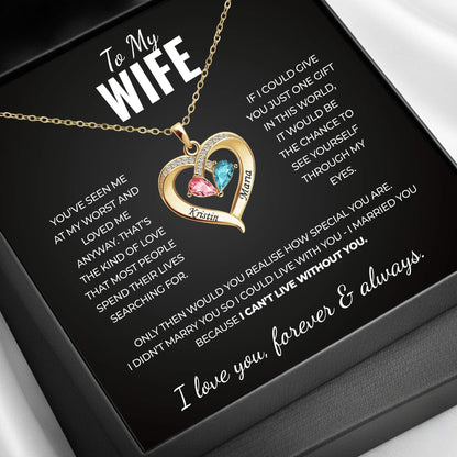 To My Wife - I Love You - Birthstone Heart Necklace