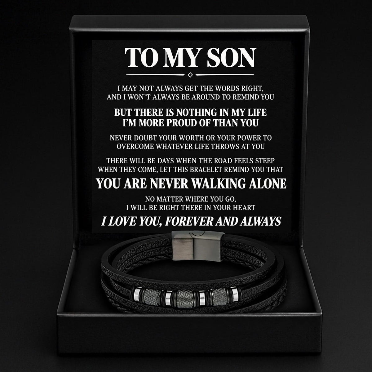 To My Son – Braided Black Leather Bracelet
