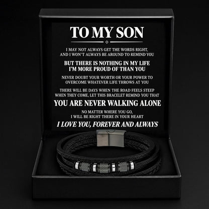 To My Son – Braided Black Leather Bracelet