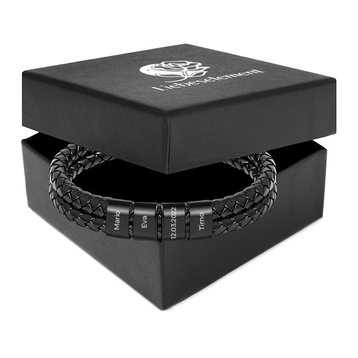 Personalized Leather Bracelet with Engraved Family Names