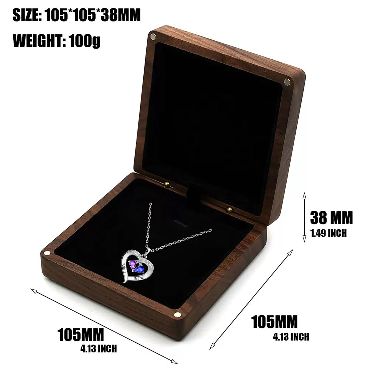 To My Wife - Birthstone Heart Necklace with Walnut Box