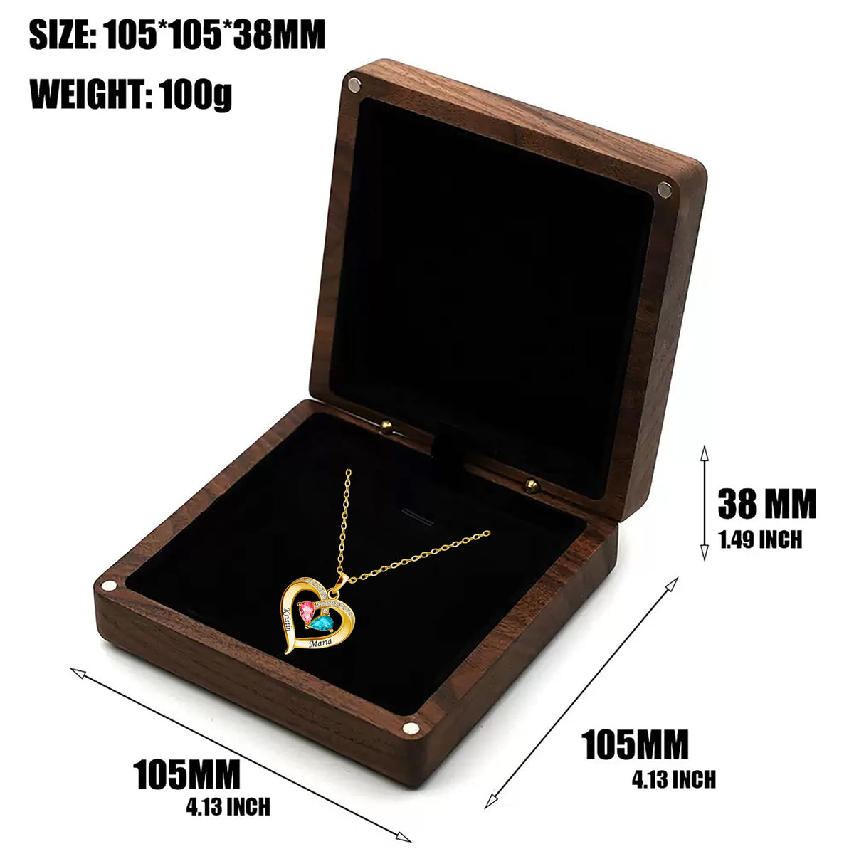 To My Wife - Birthstone Heart Necklace with Walnut Box