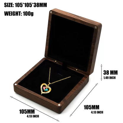 To My Wife - Birthstone Heart Necklace with Walnut Box