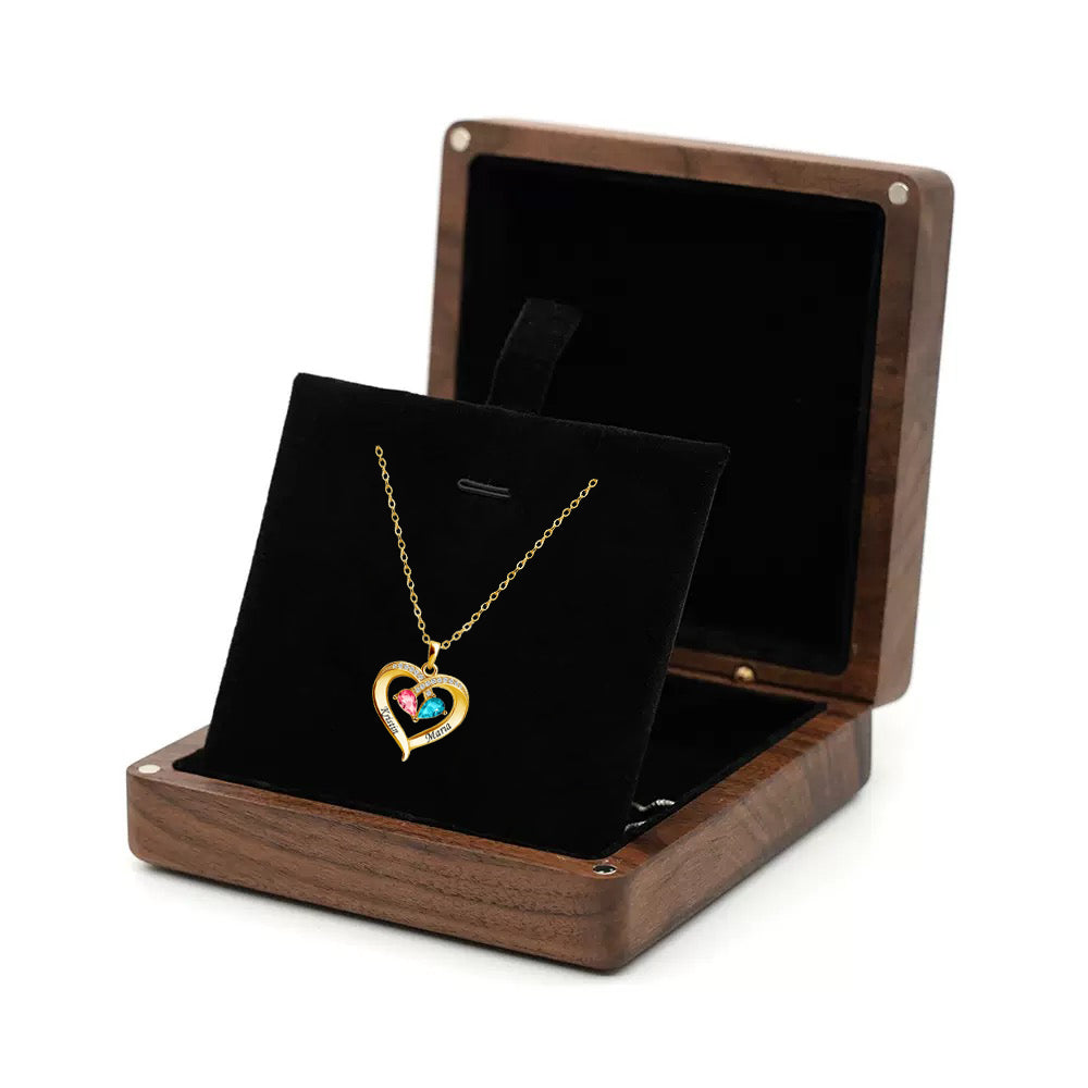 To My Wife - Birthstone Heart Necklace with Walnut Box