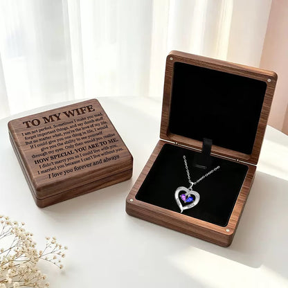 To My Wife - Birthstone Heart Necklace with Walnut Box
