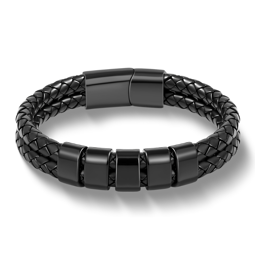 Personalized Leather Bracelet with Engraved Family Names