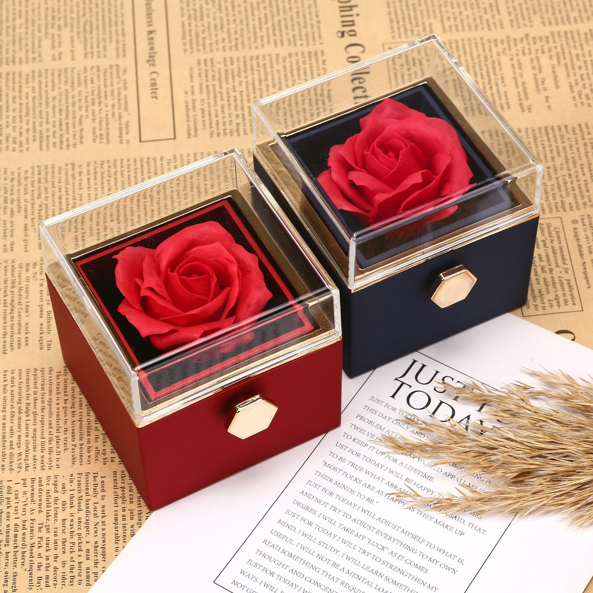 Eternal Rose Box - With Double Heart Engraved Necklace