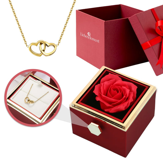 Eternal Rose Box - With Double Heart Engraved Necklace