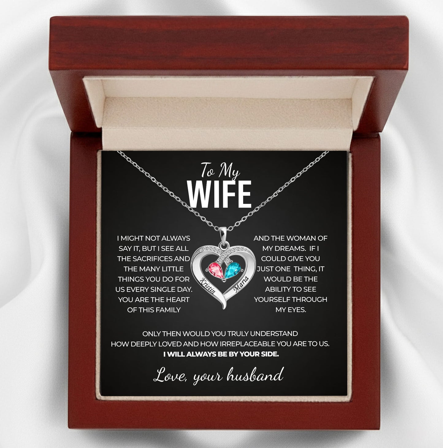 To my Wife Birthstone Heart Necklace