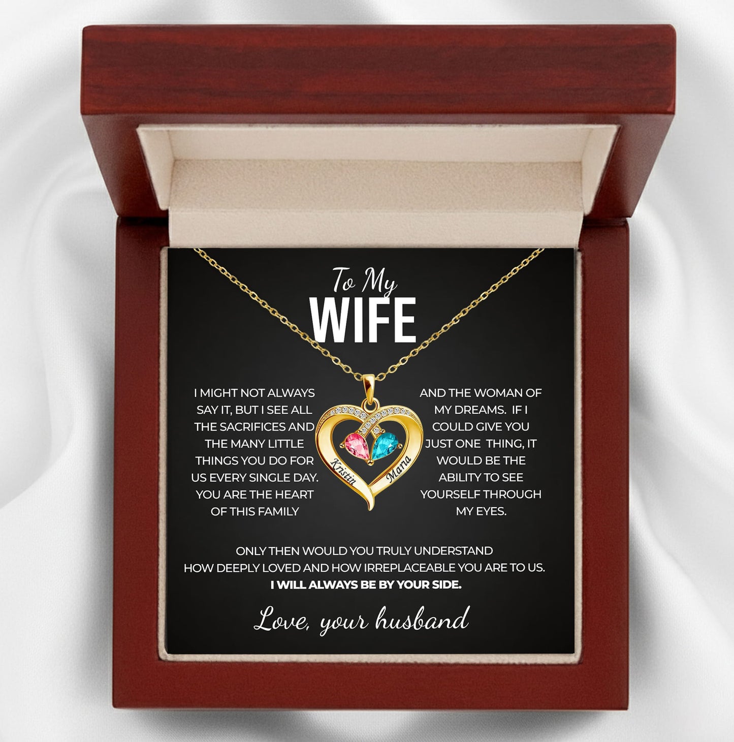 To my Wife Birthstone Heart Necklace