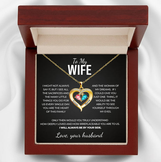 To my Wife Birthstone Heart Necklace