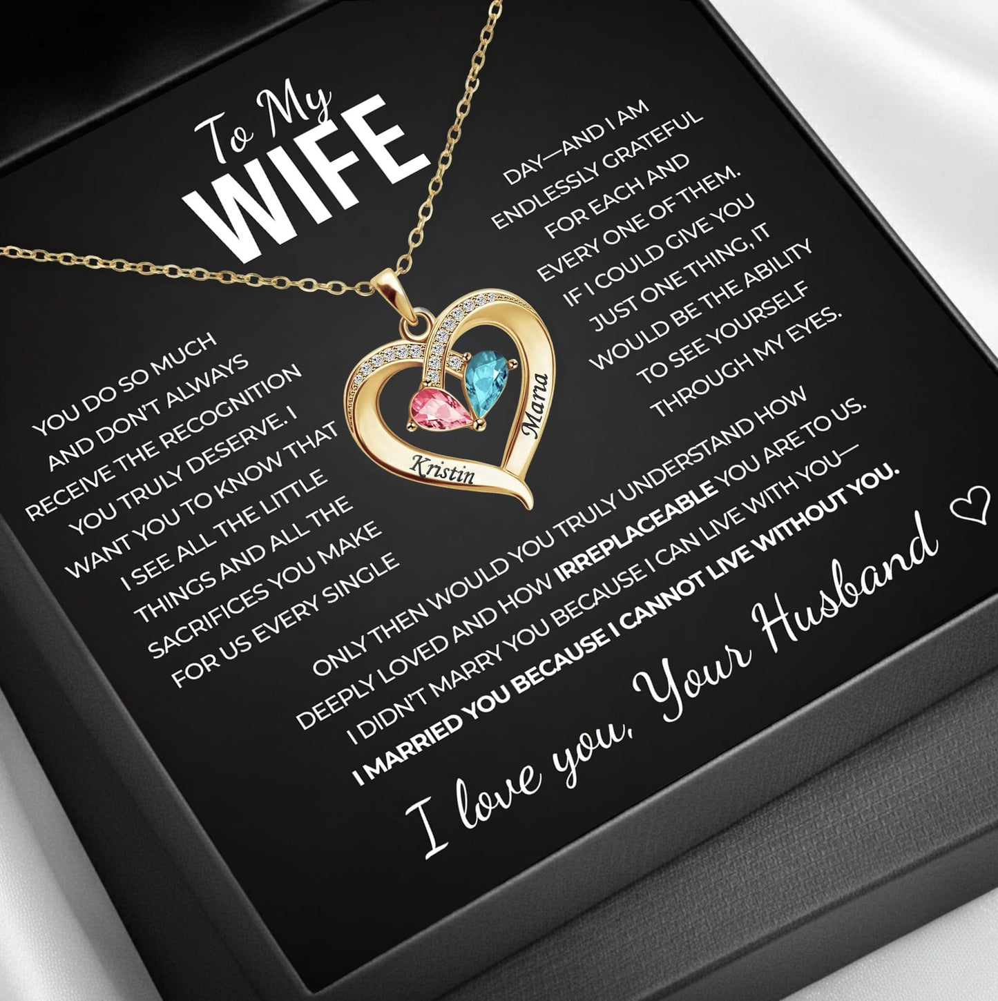 To my Wife Birthstone Heart Necklace