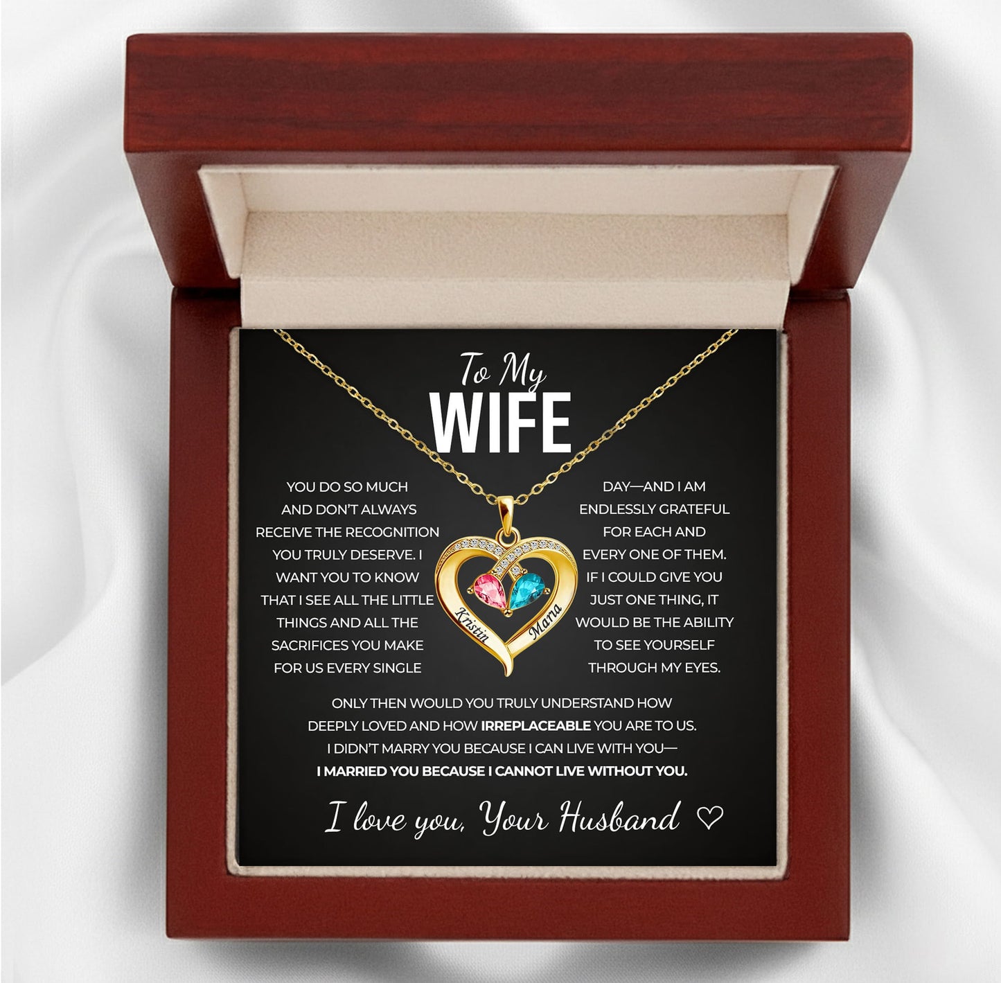 To my Wife Birthstone Heart Necklace