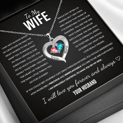 To my Wife Birthstone Heart Necklace