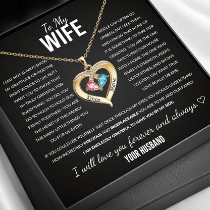 To my Wife Birthstone Heart Necklace