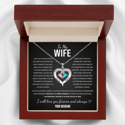 To my Wife Birthstone Heart Necklace