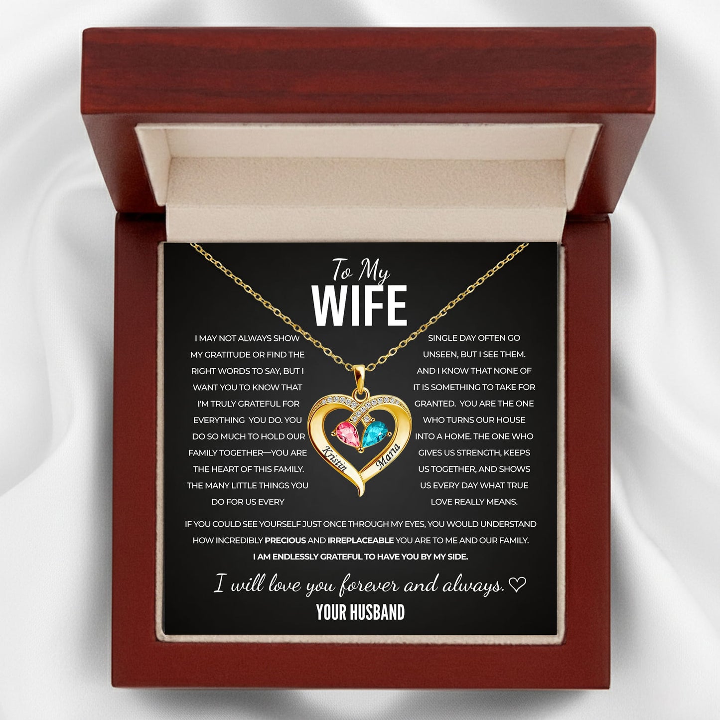To my Wife Birthstone Heart Necklace