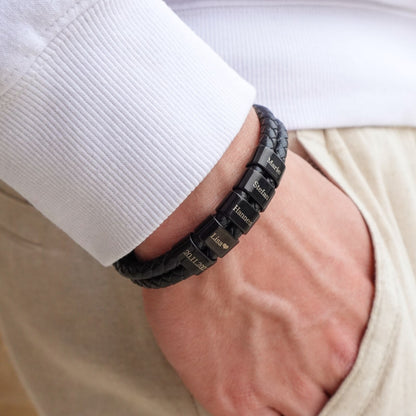Personalized Leather Bracelet with Engraved Family Names