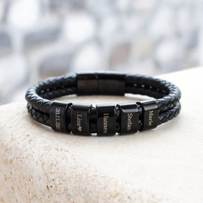 Personalized Leather Bracelet with Engraved Family Names