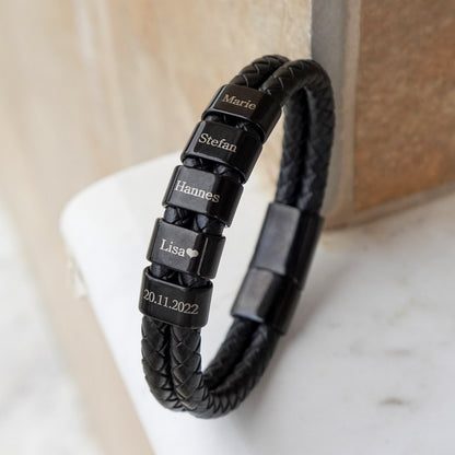 Personalized Leather Bracelet with Engraved Family Names