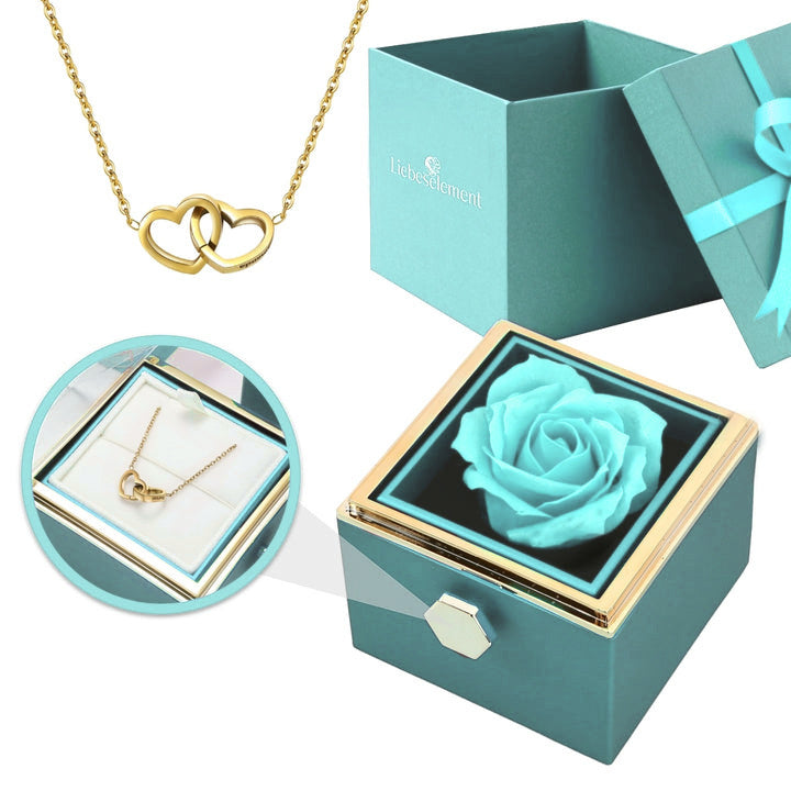 Eternal Rose Box - With Double Heart Engraved Necklace